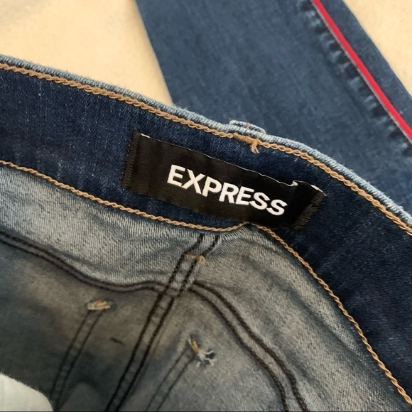 Express Ankle Legging Mid Rise Red Stripe Raw Hem - Picture 7 of 10